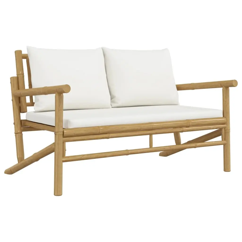 Bamboo Garden Lounge Set 3 Piece Outdoor Furniture with Cream Cushions Brown