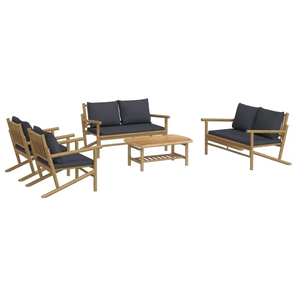 5 Piece Bamboo Garden Lounge Set Outdoor Furniture with Cushions Brown