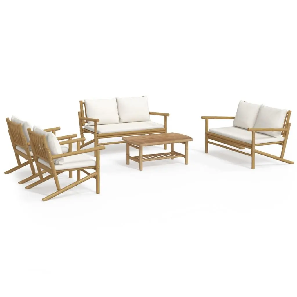 Garden Lounge Set Bamboo Sofa with Cushions 5 Piece Brown