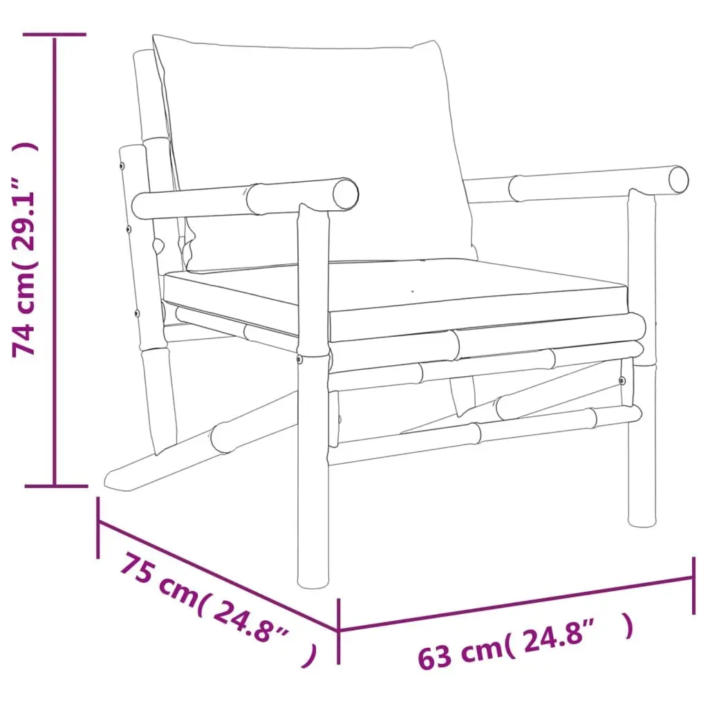 3 Piece Bamboo Garden Lounge Set Outdoor Furniture with Cream Cushions