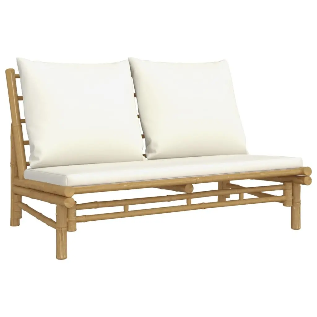 3 Piece Outdoor Bamboo Lounge Set with Brown Frame and Cream Cushions for Garden or Patio