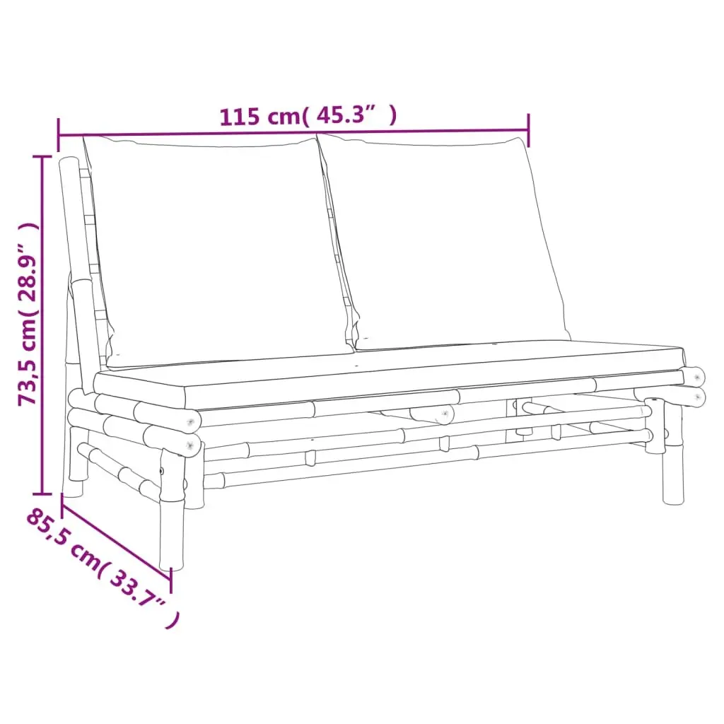 3 Piece Outdoor Bamboo Lounge Set with Brown Frame and Cream Cushions for Garden or Patio