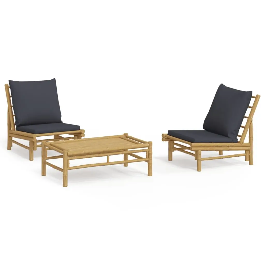 3 Piece Garden Lounge Set Bamboo Outdoor Furniture with Cushions