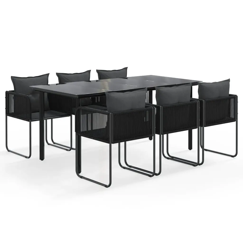 7 Piece Garden Dining Set Black Rattan Glass Table and Chairs