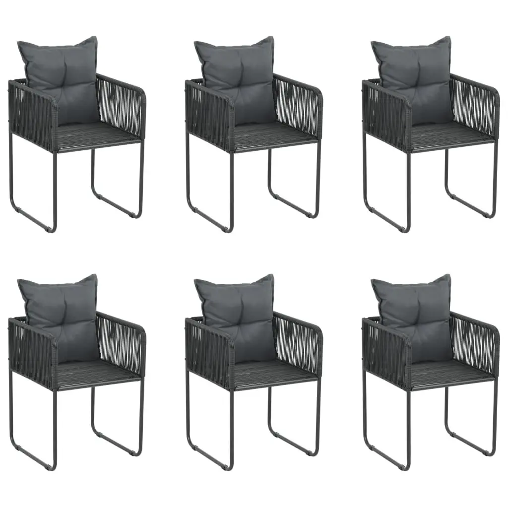7 Piece Garden Dining Set Black Rattan Glass Table and Chairs
