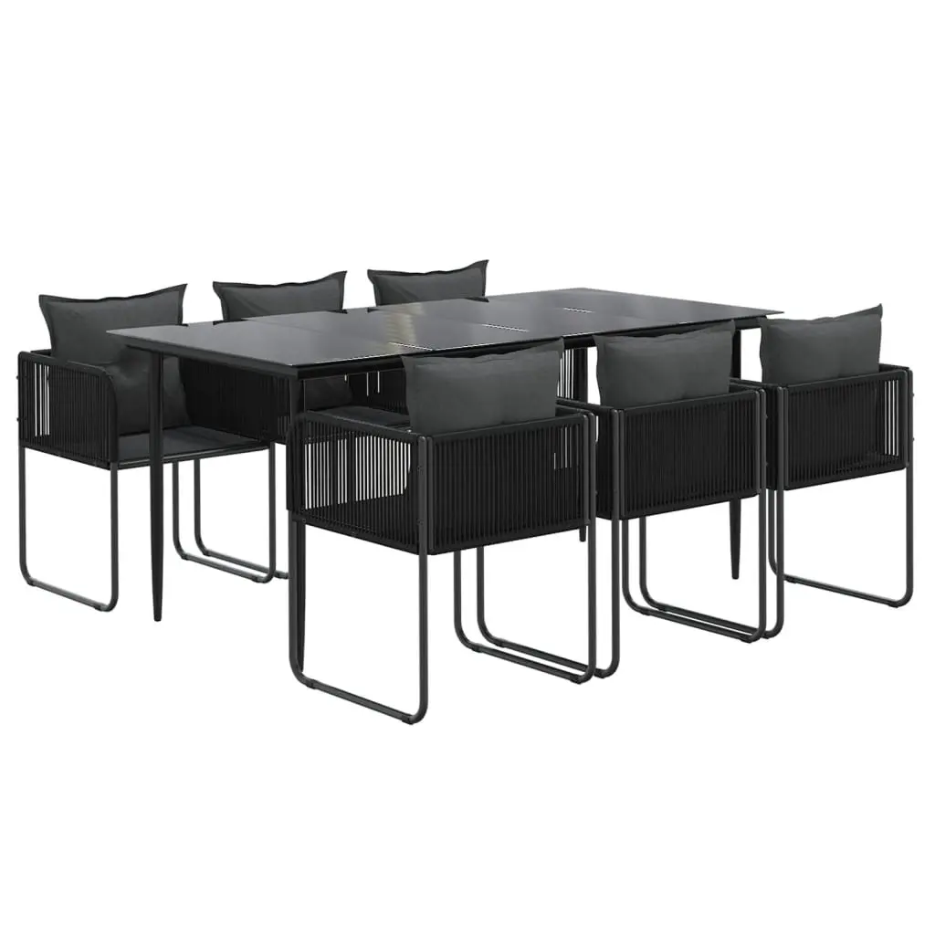 7 Piece Outdoor Dining Furniture Set Black PE Rattan Steel Frame