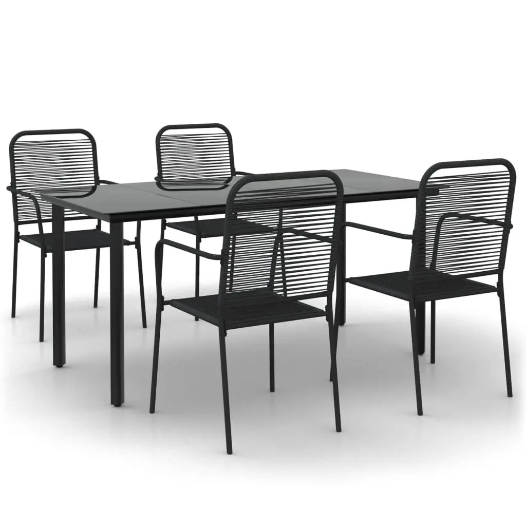 Outdoor Dining Set Cotton Rope Steel 5 Piece Black