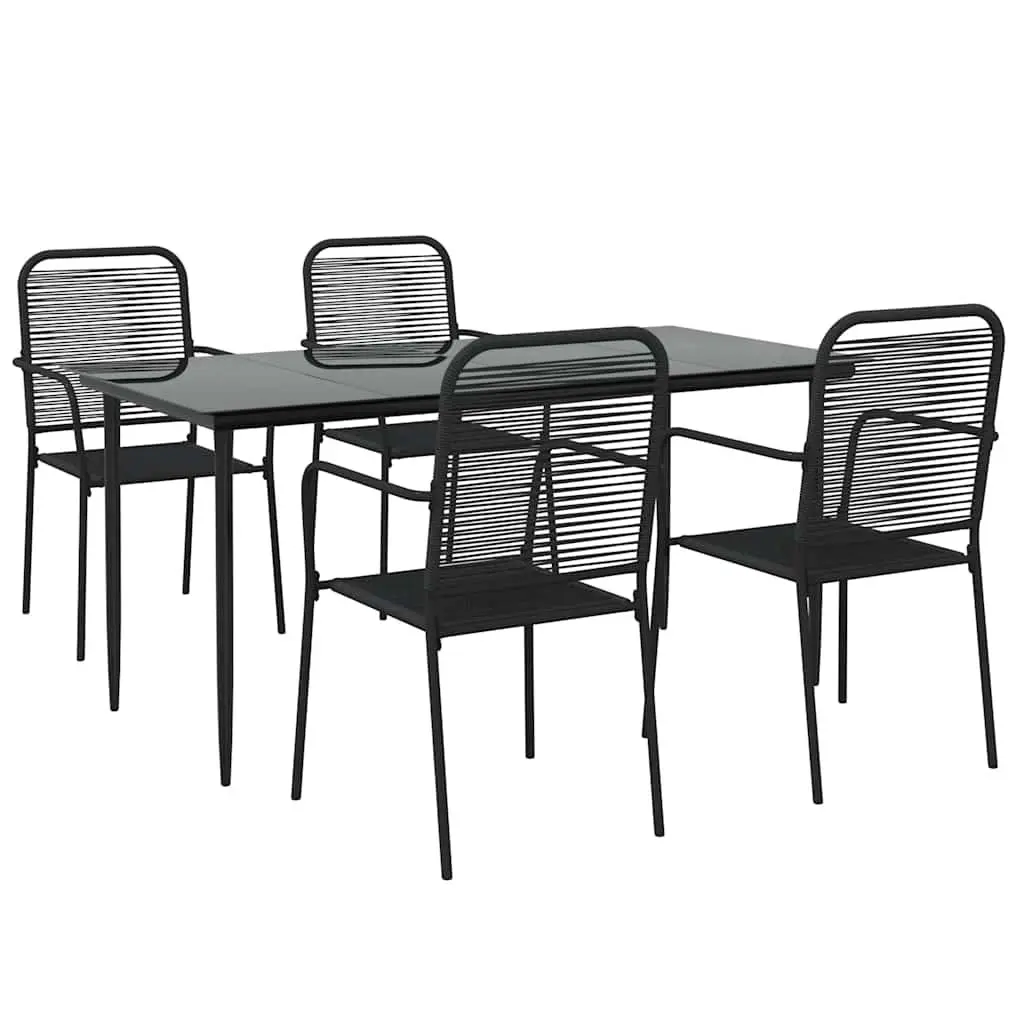 5 Piece Garden Dining Set Black Cotton Rope Steel Outdoor Patio Furniture