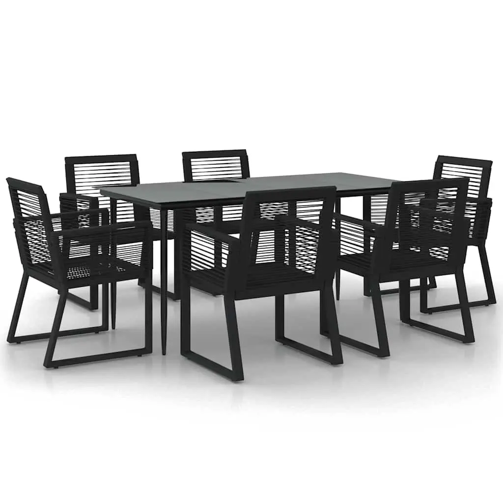 Outdoor Dining Set 7 Pieces Weather Resistant Black Rattan Chairs Table