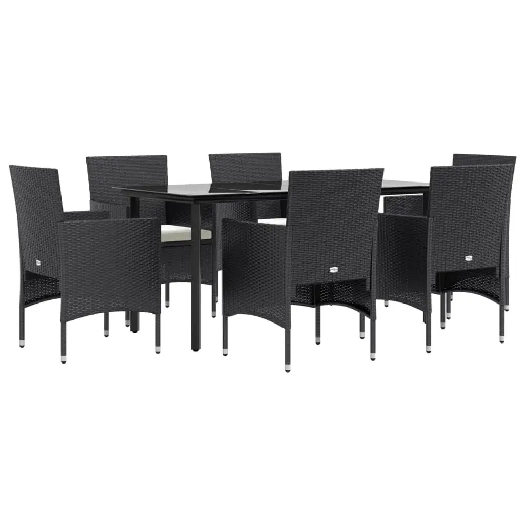 7 Piece Garden Dining Set Black Weather-Resistant PE Rattan Outdoor Furniture with Cushions
