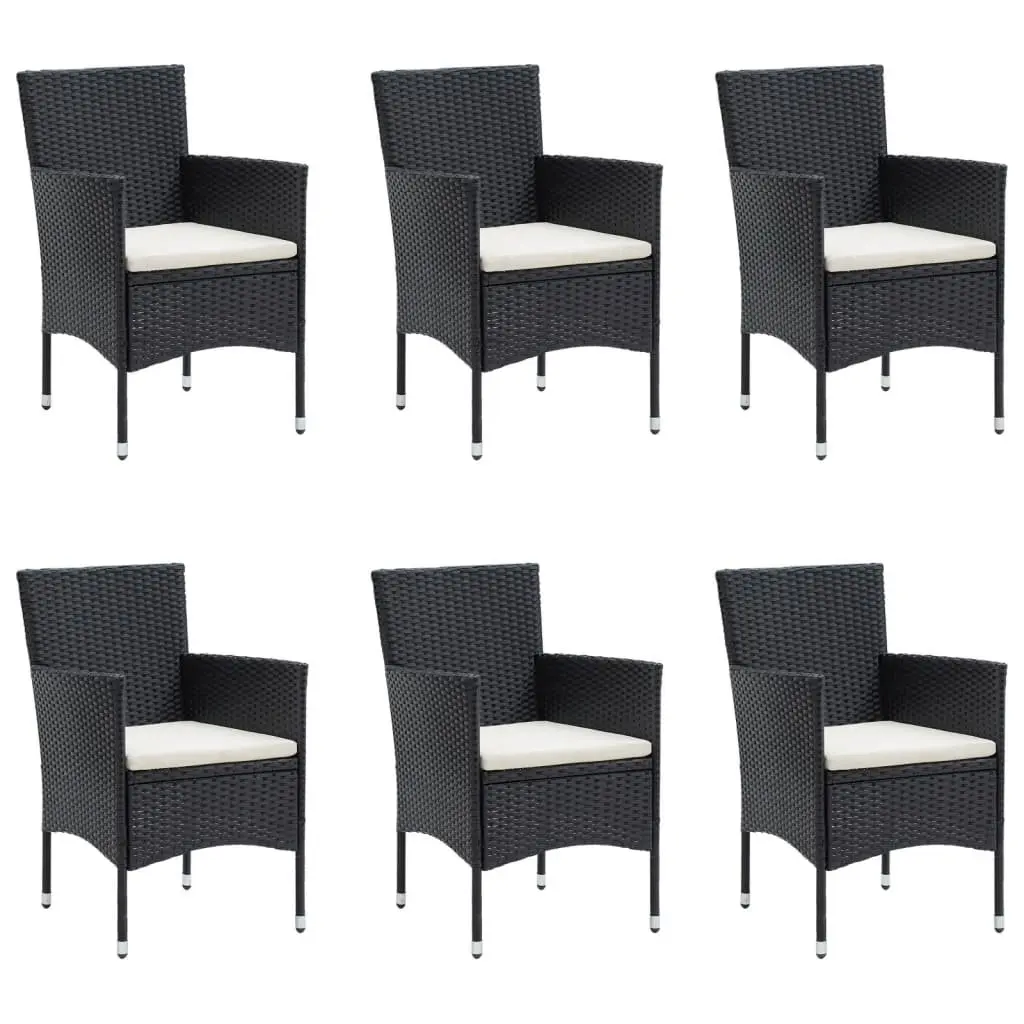 7 Piece Garden Dining Set Black Weather-Resistant PE Rattan Outdoor Furniture with Cushions
