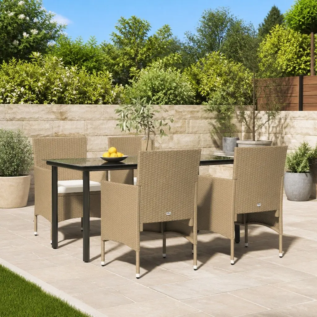 Outdoor Dining Set 5 Piece Cushioned Furniture in Beige and Black for Garden Patio