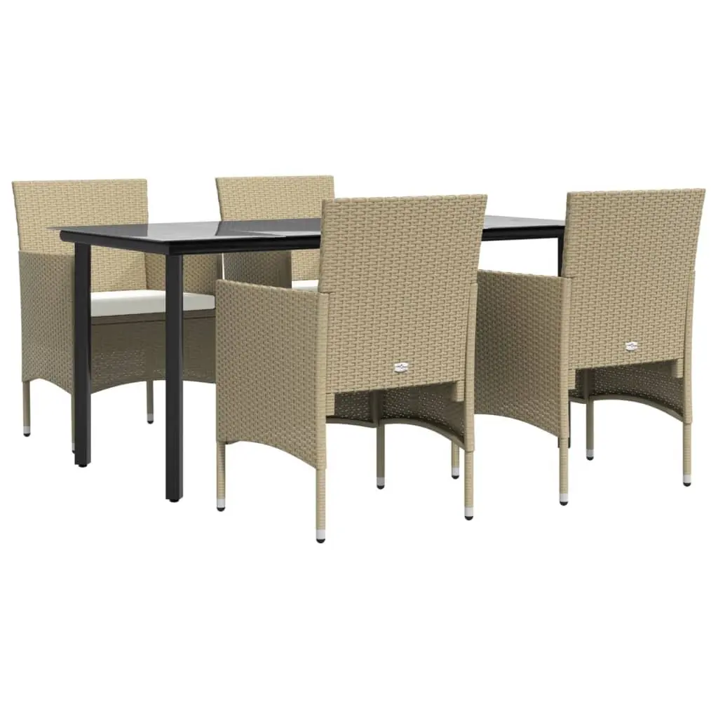 Outdoor Dining Set 5 Piece Cushioned Furniture in Beige and Black for Garden Patio