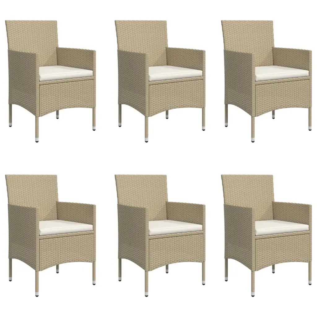 7 Piece Outdoor Dining Set Weather-Resistant PE Rattan Powder-Coated Steel Frame Beige Cushions