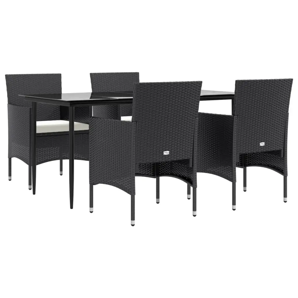 Outdoor Dining Set 5 Piece Black Rattan Chairs Table with Cushions
