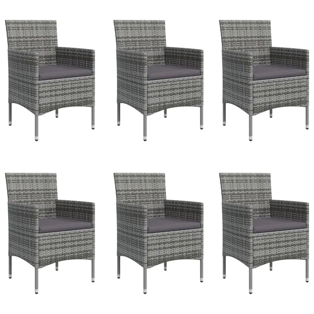 7 Piece Garden Dining Set with Grey Black Cushions Weather Resistant PE Rattan and Tempered Glass Table