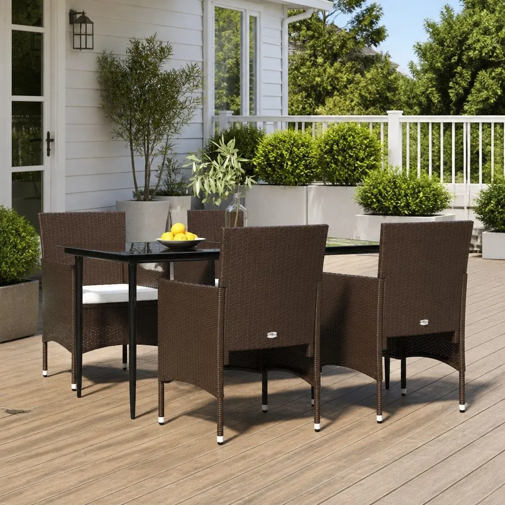 Garden Dining Set Brown 5 Piece Outdoor Furniture Table Chairs Cushions