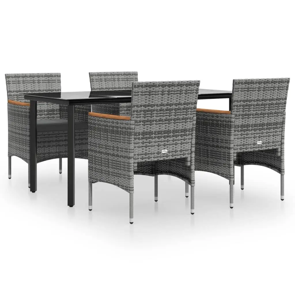 Garden Dining Set 5 Piece Grey Rattan Outdoor Table and Chairs with Cushions