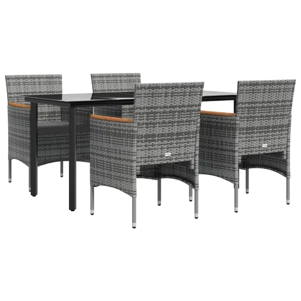Garden Dining Set 5 Piece Grey Rattan Outdoor Table and Chairs with Cushions