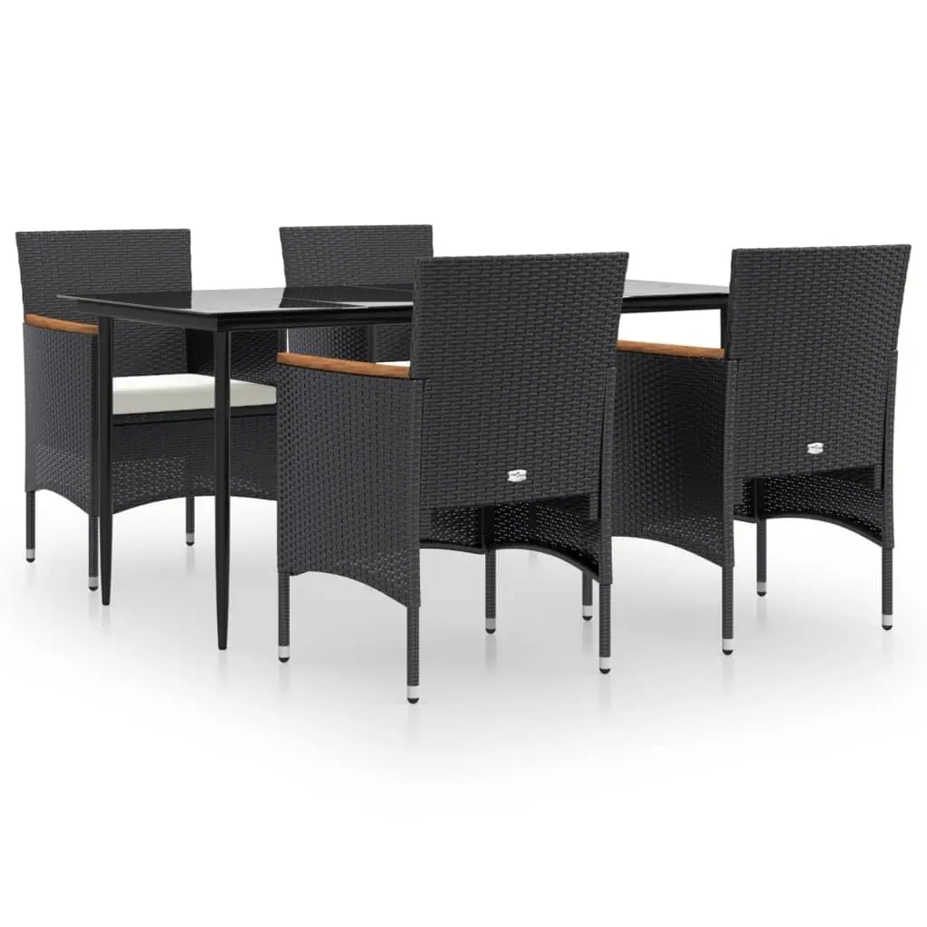 Outdoor Furniture Set 5 Piece Black Rattan Dining Table and Chairs with Cushions