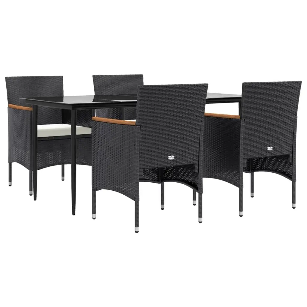 Outdoor Furniture Set 5 Piece Black Rattan Dining Table and Chairs with Cushions