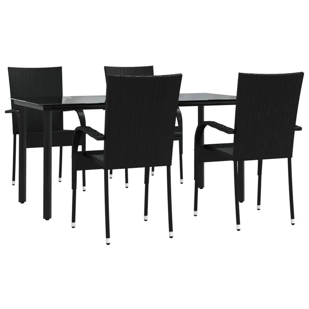 5 Piece Garden Furniture Set Dining Table and Chairs Black Weather Resistant PE Rattan