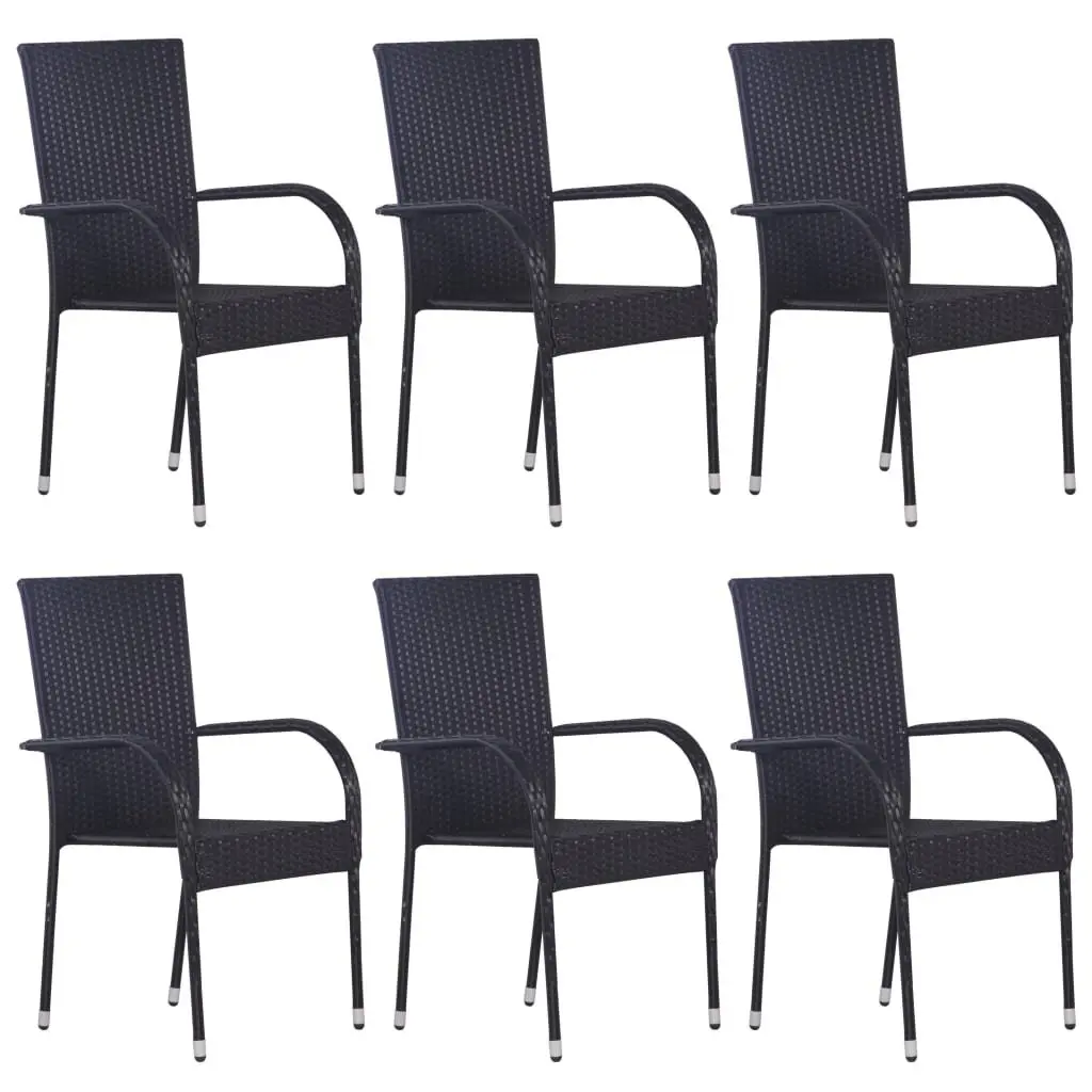7 Piece Outdoor Dining Set Black Poly Rattan Garden Furniture Patio Table Chairs