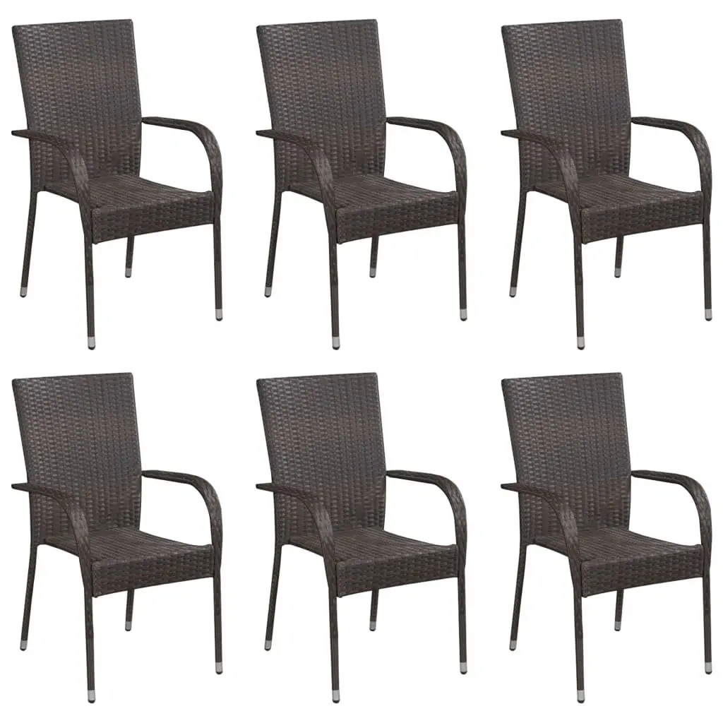 Garden Dining Set 7 Piece Brown PE Rattan Outdoor Furniture with Powder-Coated Steel Frame and Tempered Glass Tabletop