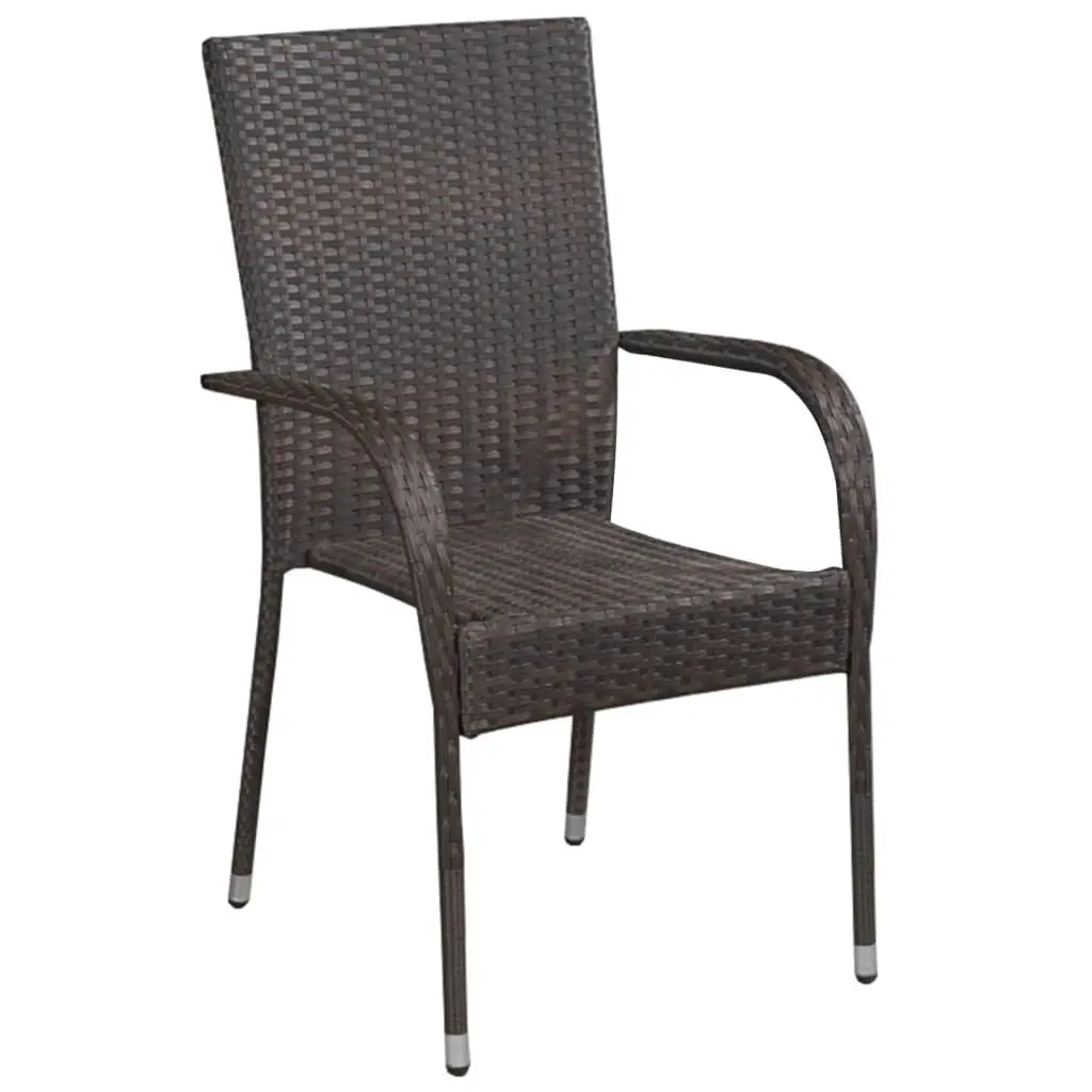 Garden Dining Set 7 Piece Brown PE Rattan Outdoor Furniture with Powder-Coated Steel Frame and Tempered Glass Tabletop