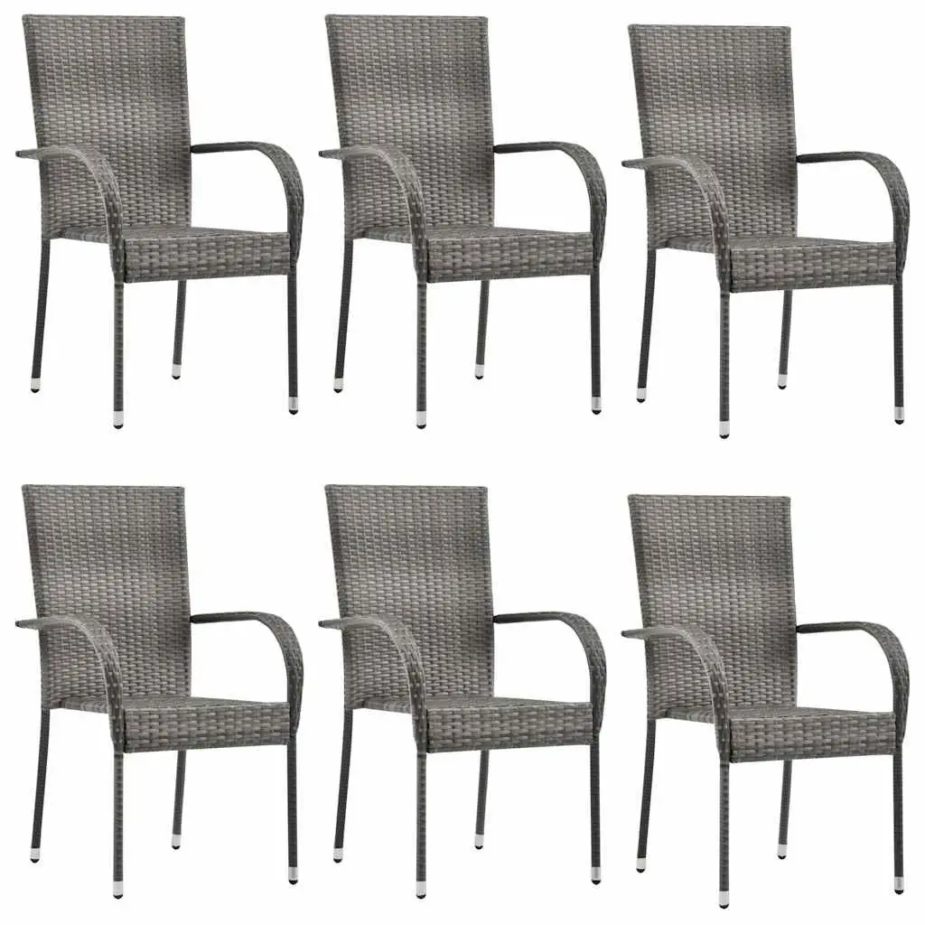 Outdoor Dining Set 7 Piece Grey PE Rattan Patio Furniture with Powder Coated Steel Frame and Tempered Glass Top