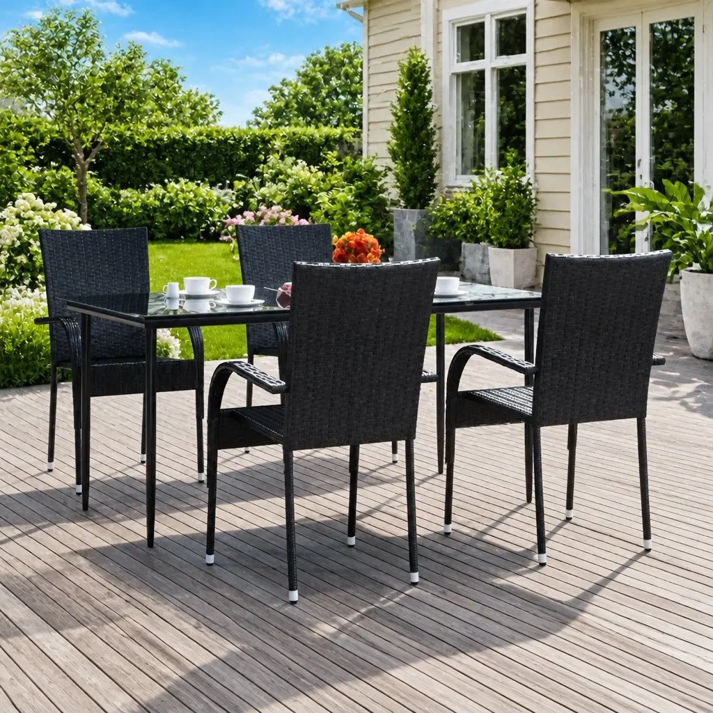Outdoor Dining Set 5 Piece Black PE Rattan Chairs Table