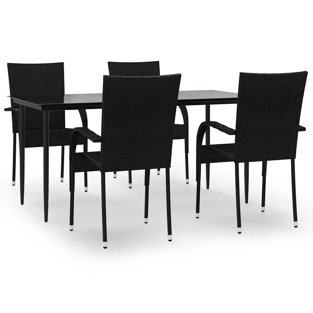 Outdoor Dining Set 5 Piece Black PE Rattan Chairs Table