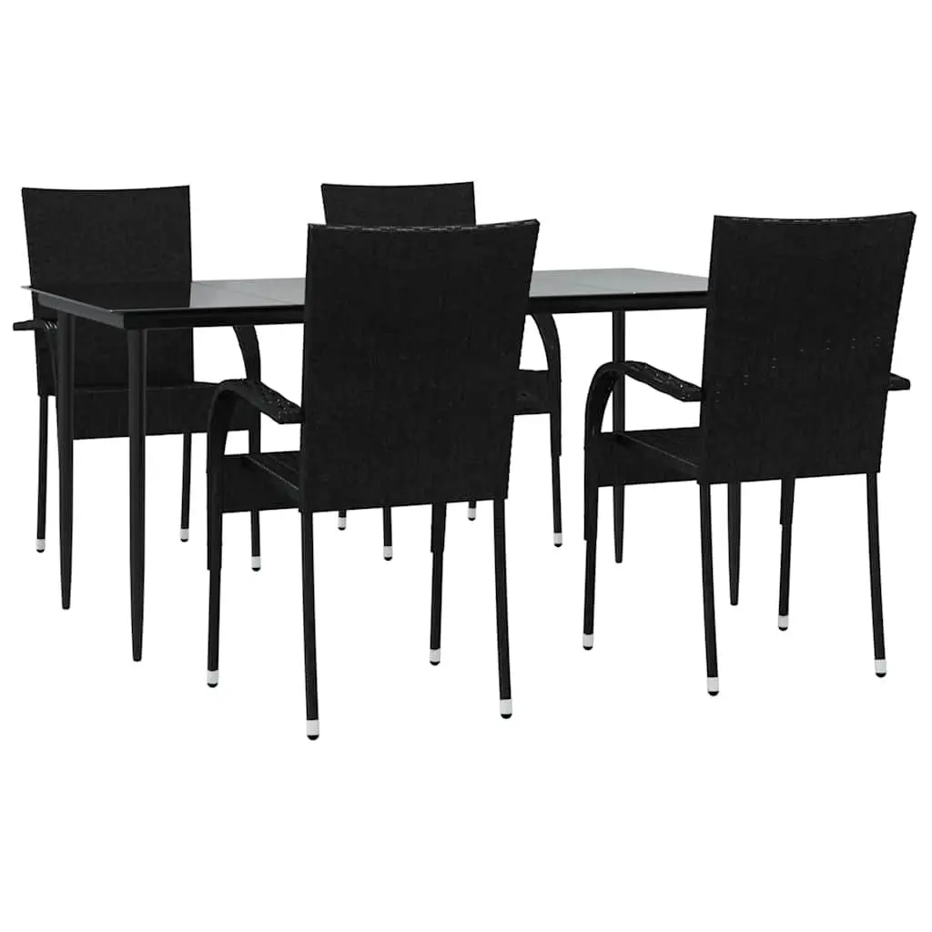 Outdoor Dining Set 5 Piece Black PE Rattan Chairs Table