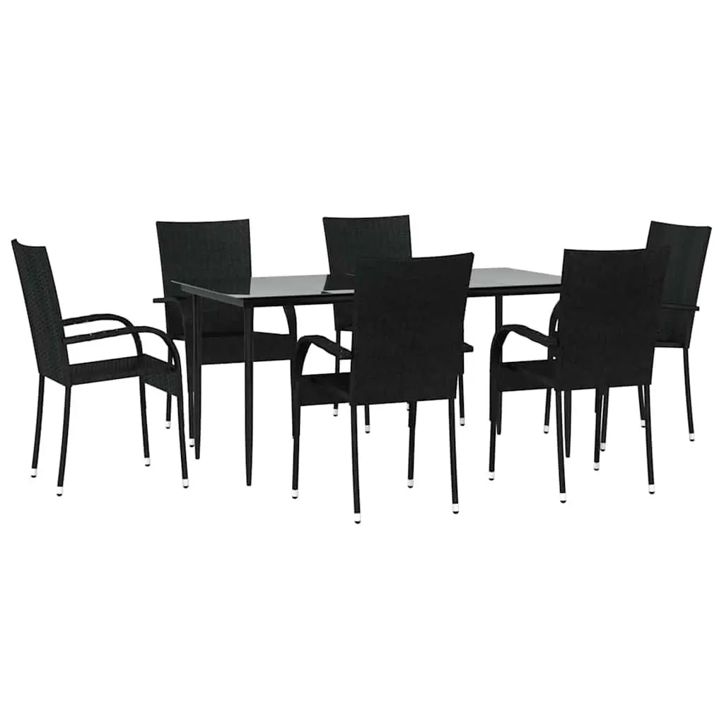 7 Piece Outdoor Dining Set Black PE Rattan Table and Chairs