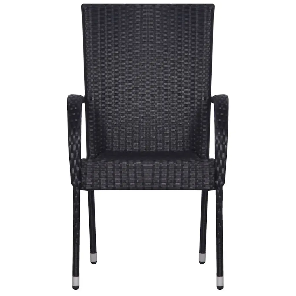 7 Piece Outdoor Dining Set Black PE Rattan Table and Chairs