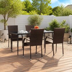 5 Piece Outdoor Garden Dining Set Brown Poly Rattan Chairs Table Furniture