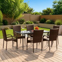 Friendly 7-Piece Brown Poly Rattan Dining Set