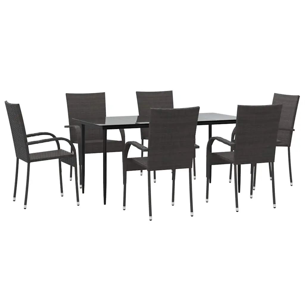 7 Piece Outdoor Furniture Set Brown PE Rattan Garden Dining Patio Table Chairs