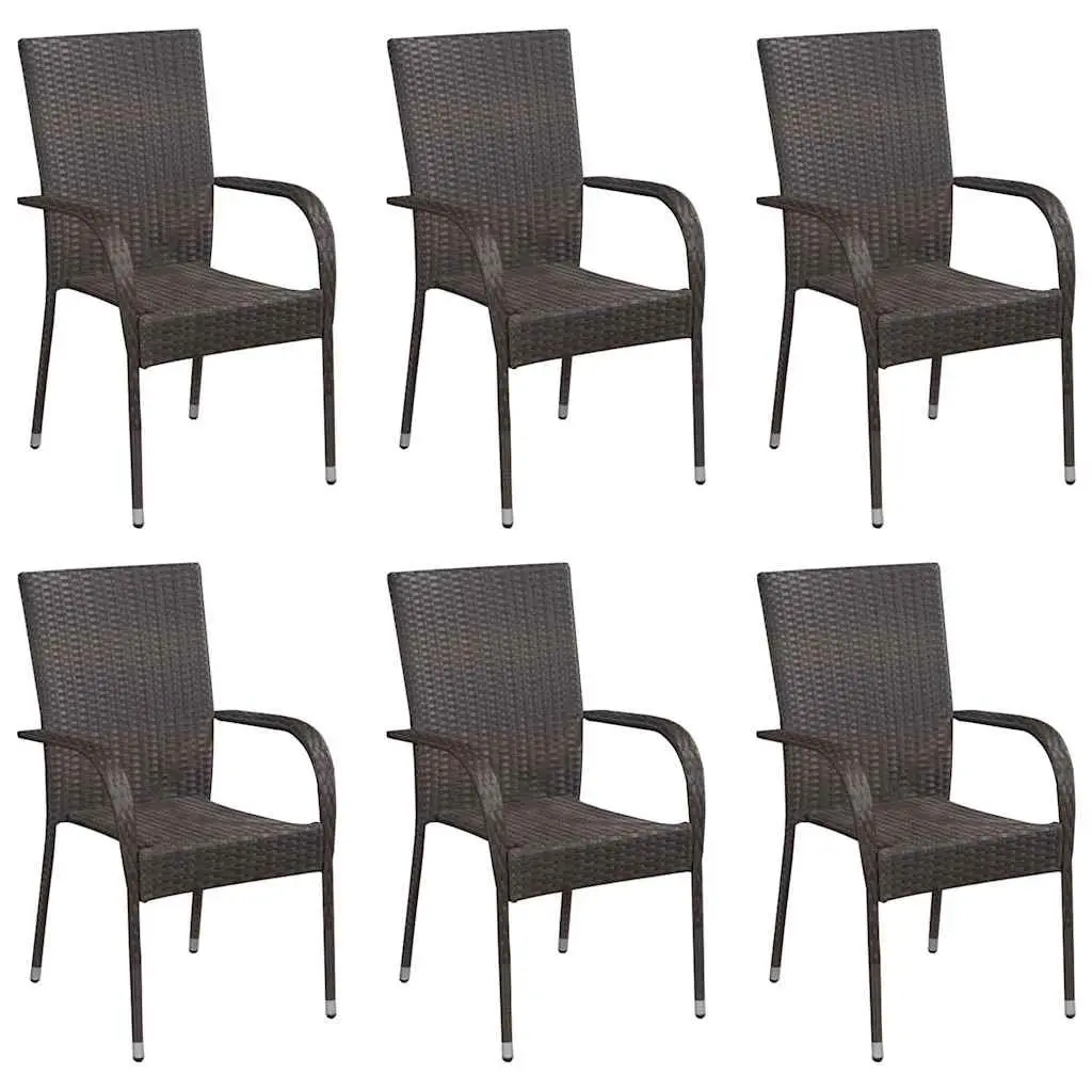 7 Piece Outdoor Furniture Set Brown PE Rattan Garden Dining Patio Table Chairs