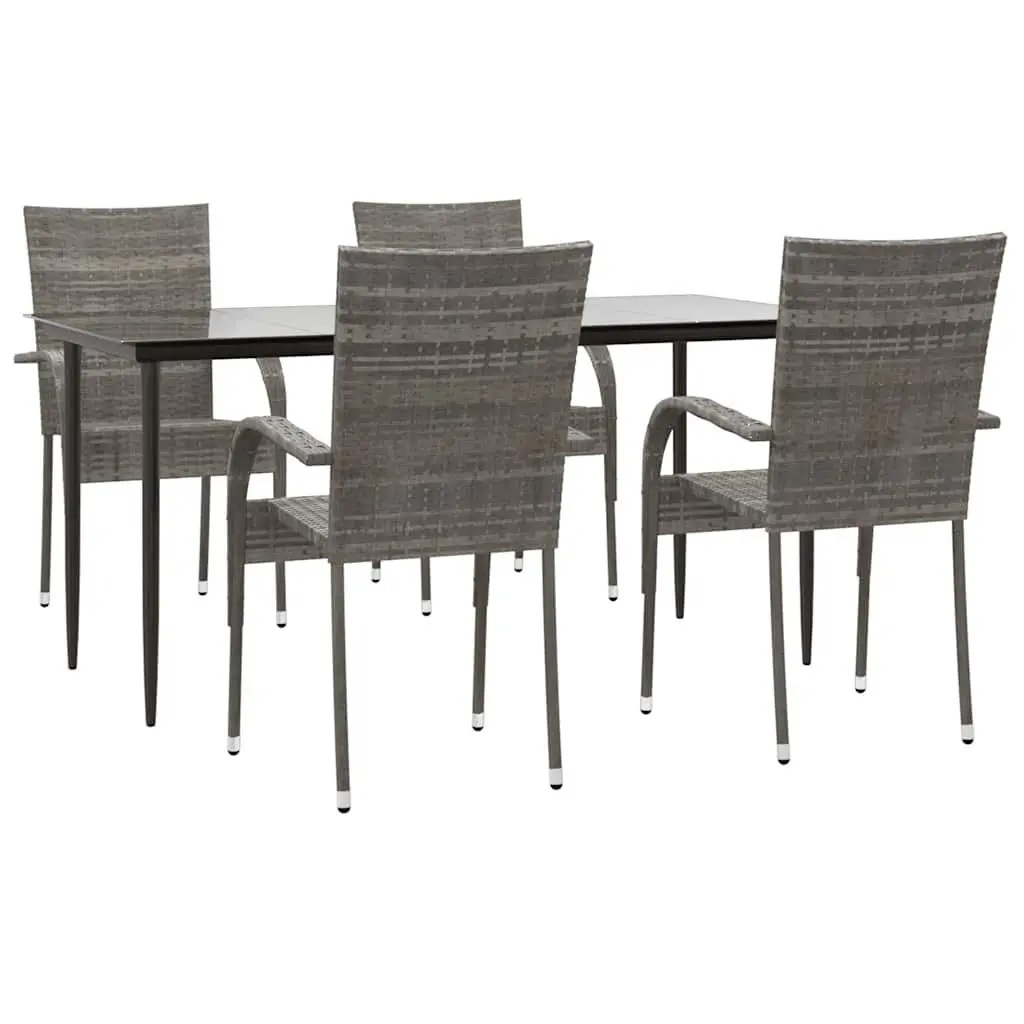 Garden Dining Set 5 Piece Outdoor Furniture Grey Poly Rattan Patio Table Chairs