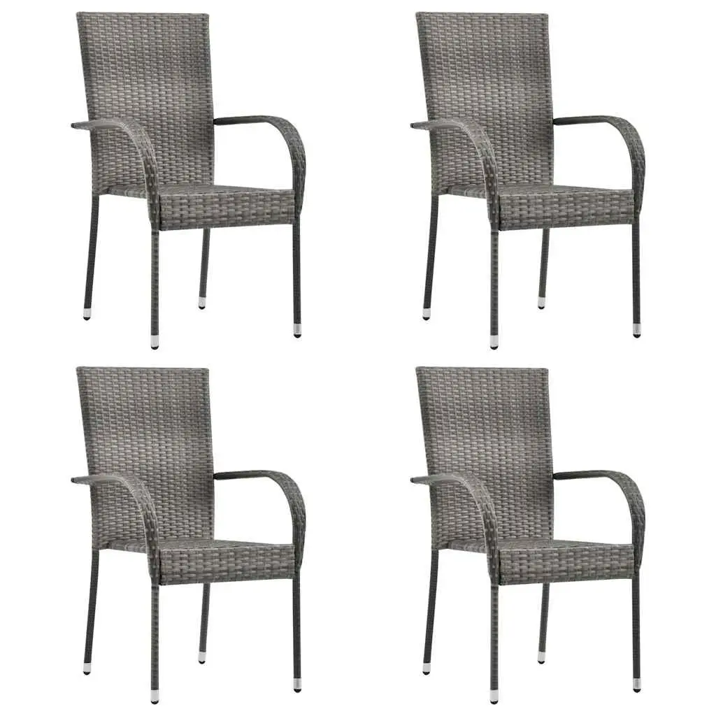 Garden Dining Set 5 Piece Outdoor Furniture Grey Poly Rattan Patio Table Chairs