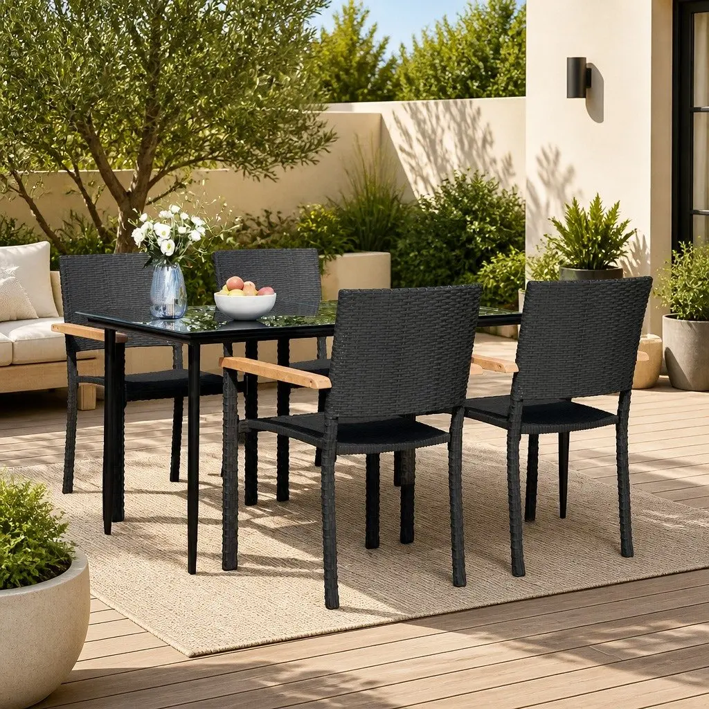 5 Piece Black Garden Dining Set Outdoor Patio Furniture with Chairs Table