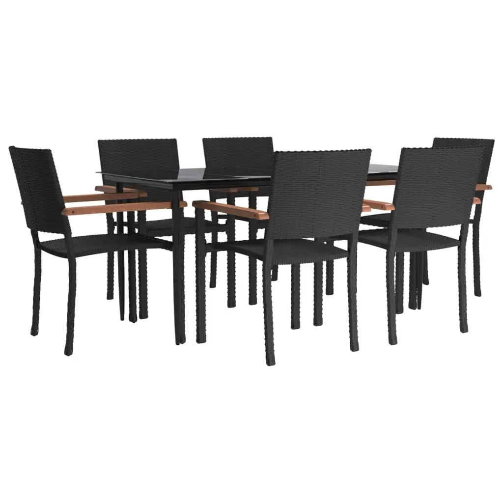 Garden Dining Set Black Poly Rattan 7 Piece Outdoor Table Chairs