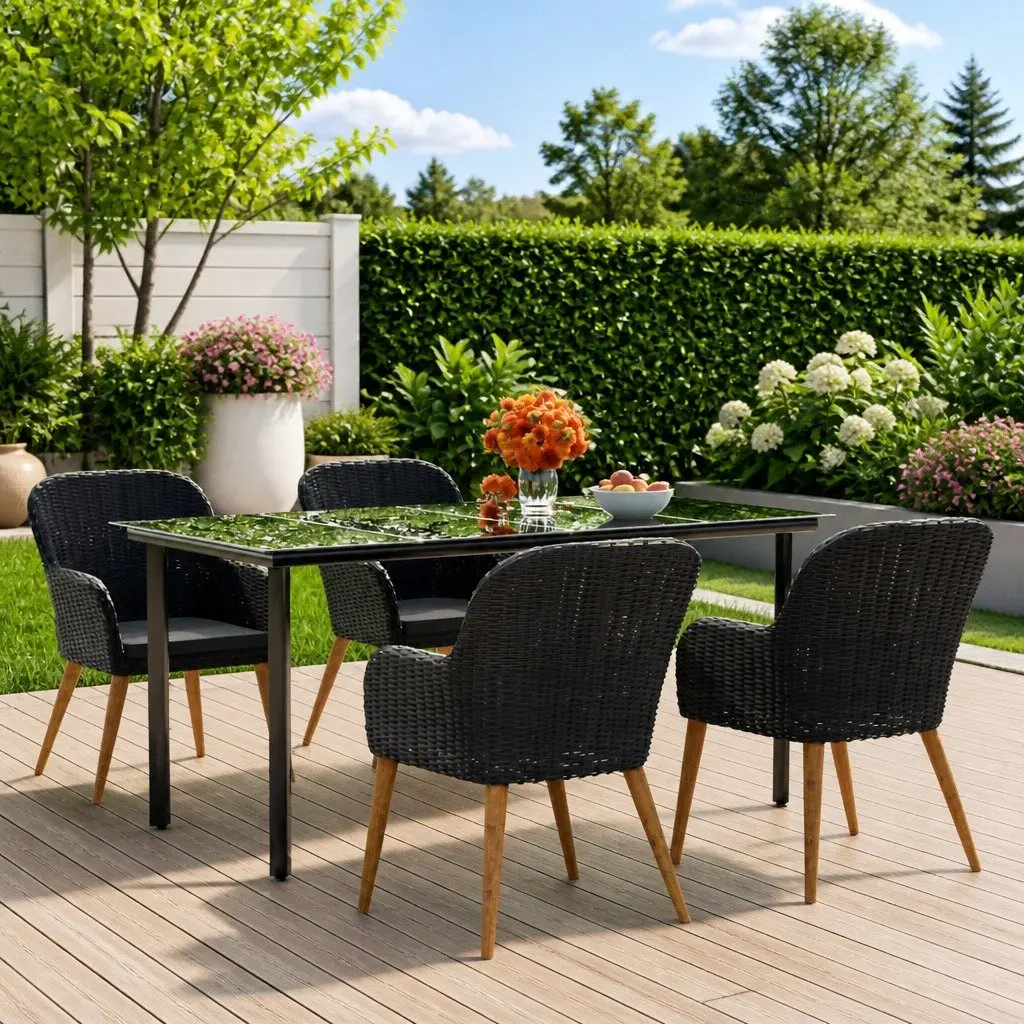 Garden Dining Set Outdoor Patio Furniture 5 Piece Acacia Wood Table Chairs with Cushions