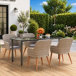 Friendly 5-Piece Brown Outdoor Dining Set with Cushions