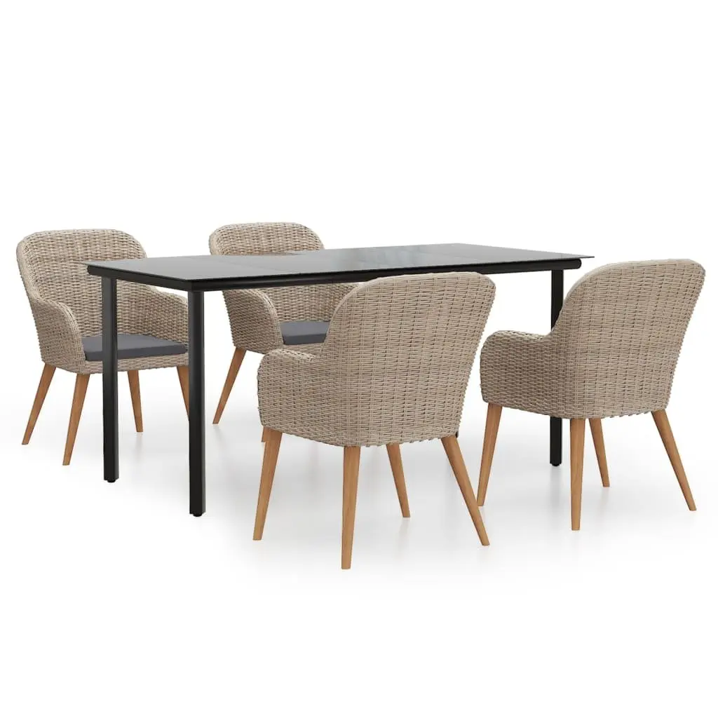 Garden Dining Set 5 Piece Brown Outdoor Furniture Acacia Wood Table Chairs with Cushions