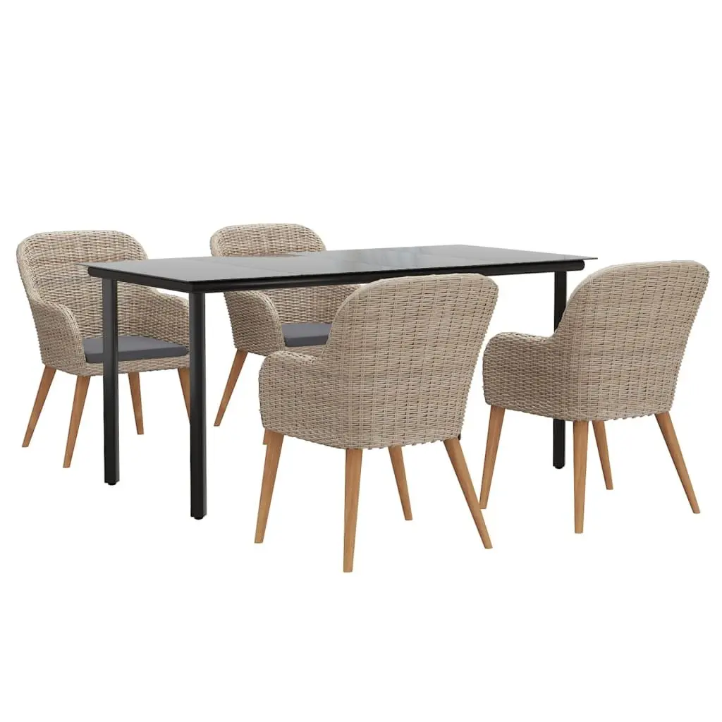 Garden Dining Set 5 Piece Brown Outdoor Furniture Acacia Wood Table Chairs with Cushions