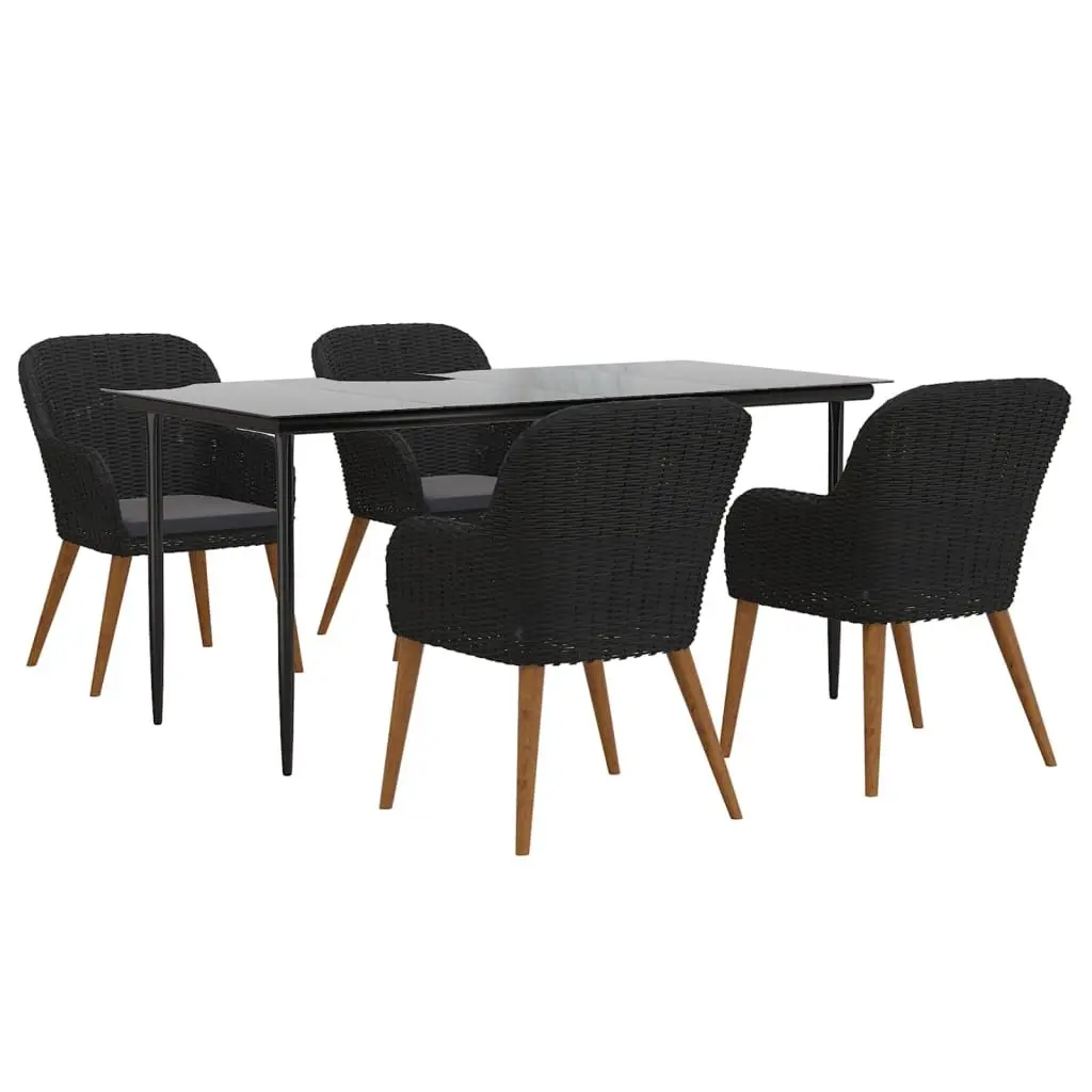 Garden Dining Set 5 Piece Outdoor Furniture Black Acacia Wood Table Chairs with Cushions