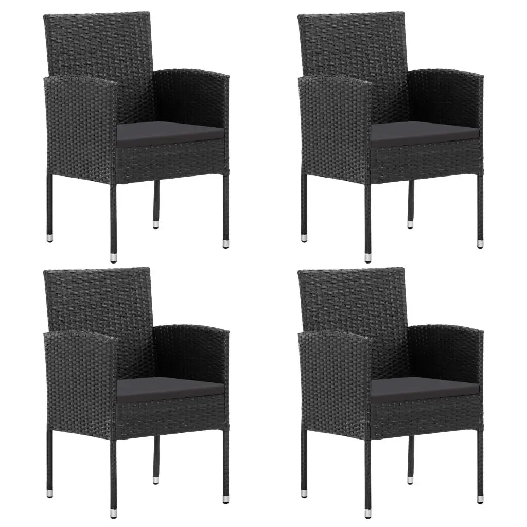 5 Piece Outdoor Dining Set Black Weather-Resistant PE Rattan with Powder-Coated Steel Frame and Tempered Glass Tabletop