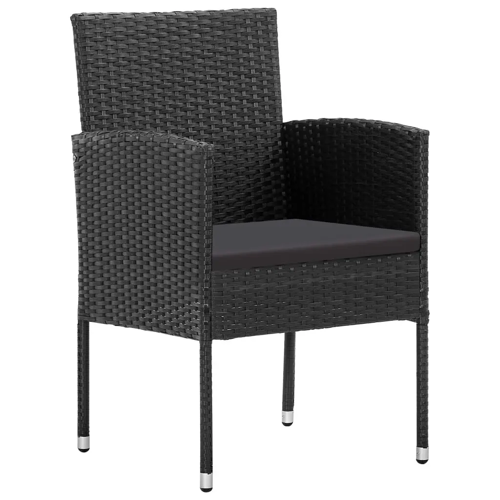 Outdoor Dining Set 7 Piece Weather-resistant Black Poly Rattan Garden Furniture with Tempered Glass Table and Padded Chairs